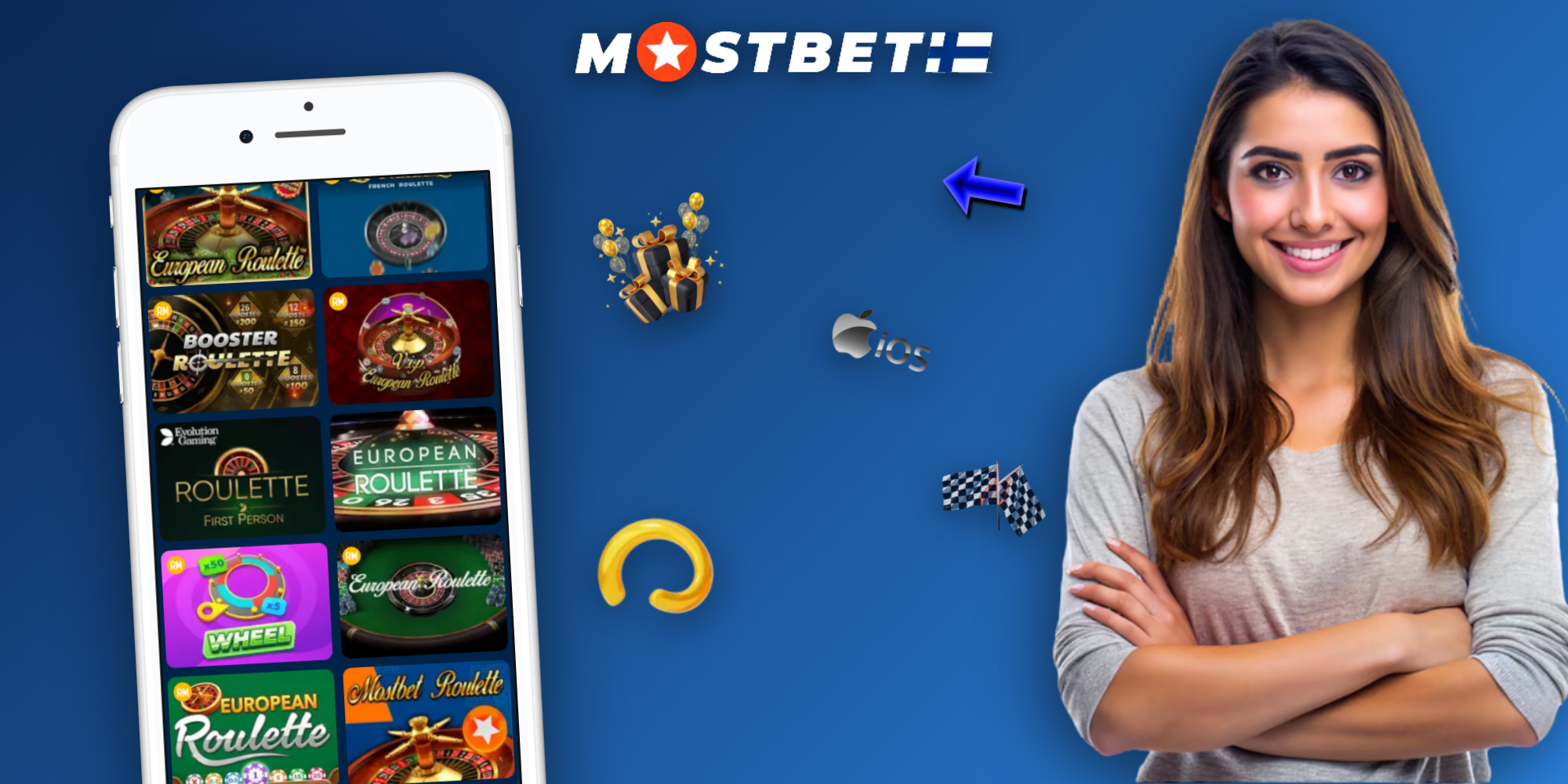 Mostbet Casinon peliaula kolikkopeleineen ja live-jakajapöytineen