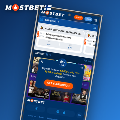 Mostbet Android-sovellus vetokuponkeineen kädessä pidettävällä puhelimella